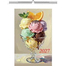 2027 Dondurma Temalı Duvar Takvimi Spiralli Fotoğraf Kağıdına Baskılı-A3 Ebat