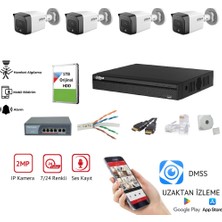 Dahua 4 Kameralı 7/24 Renkli Görüşlü, Ses Kayıtlı Ip Güvenlik Kamerası Seti