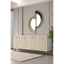 Dekortis Home Dekor 180DHDK3BTA Hera Lazer Desenli Konsol ve Tv Sehpası, Ünitesi Beyaz-Traverten-Altın