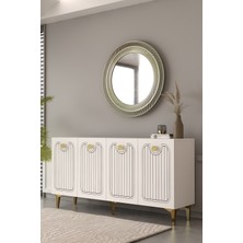 Dekortis Home Dekor 150DHDK3BA Hera Lazer Desenli Konsol ve Tv Sehpası, Ünitesi Beyaz-Altın