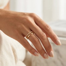 Fashion Çift Sıra Zirkon Taşlı Ayarlanabilir Yüzük