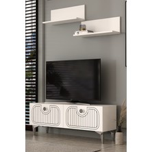 Dekortis Home Dekor 120DHDTÜR3BG Hera Lazer Desenli Raflı Tv Sehpası,ünitesi Beyaz-Gümüş