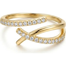 Fashion Gold Renk Çapraz Model Zirkon Taşlı Ayarlanabilir Yüzük