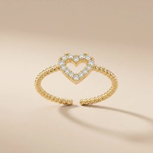 Fashion Kalp Figürlü Zirkon Taşlı Gold Renk Ayarlanabilir Yüzük