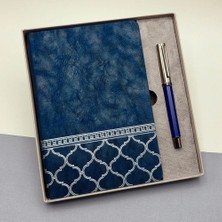 BYZM Mavi Termo Deri Defter ve Metal Roller Kalem Seti