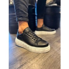 Joy Ayakkabı JY144 Volt Bağcıklı Cilt Erkek Günlük Sneaker Yüksek Taban Ayakkabı Cbt Siyah