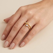 Fashion Yıldız Figürlü Zirkon Taşlı Gold Renk Ayarlanabilir Yüzük
