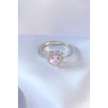 Egecen Gümüş Renk Pembe Zirkon Taşlı Kalp Charm Model Pirinç Kadın Yüzük 5886 - EC001Z-55WNQ3