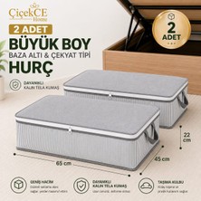 ÇİÇEKCE HOME Hurç 2 Adet Antrasit Gri Çizgili Büyük Boy Baza Altı Hurç  65X45X22CM Fermuarlı