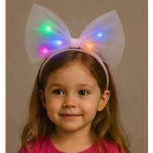 BYZM Rengarenk LED Işıklı Fiyonk Şekilli Tül Parti Tacı Beyaz Renk 25X25 cm