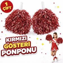 BYZM 1 Çift ( 2 Adet ) Kırmızı Renk 23 Nisan 19 Mayıs 29 Ekim Okul Gösteri Ponponları Ekstra Dolgun