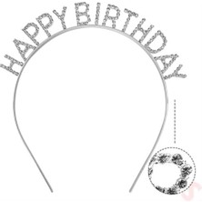 BYZM Gümüş Kristal Taşlı Happy Birthday Tacı
