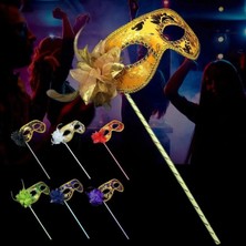BYZM Lüks Taşlı Saplı Maskeli Balo Maskesi Kırmızı Renk 35 cm