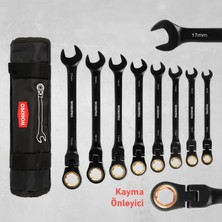 Workpro Workpro WP202603 8-17MM 8 Parça Cr-V Profesyonel Mafsallı Cırcır Kombine Anahtar Takımı ve  Bez Taşıma Kılıfı