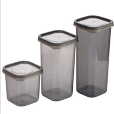 Aesco 3 Adet 3 Boy Siyah Saydam Plastik Kanoz Saklama Kabı Kapaklı Kare Model