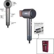 Aesco Sinbo SHD-1717 Bldc Turbo Motor Tokmak Model Saç Kurutma Makinesi 1600W 2-Kdm.hız 3-Kdm.sıcaklık Yapışkanlı Askı