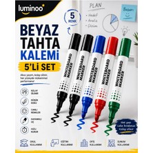 Luminoo Beyaz Tahta Kalemi 5'li Set | Kolay Silinir | Kokusuz | Canlı Renkler