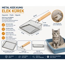 Aesco Metal Kedi Kumu Elek Kürek Ahşap Saplı Paslanmaz Kum Küreği 26 cm