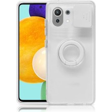 Aesco Xiaomi Mi 11 Lite Kılıf Sürgülü Kamera Lens Korumalı Yüzük Standlı Silikon KILIF-(5775)