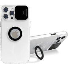 Aesco Ally iPhone 12 Pro Max Kılıf Sürgülü Kamera Lens Korumalı Yüzük Standlı Silikon KILIF-(5775)