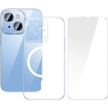 Aesco Baseus Crystal iPhone 14 Plus 6.7 Magsafe Silikon Kılıf + Tempered Ekran Koruyucu SET-(5775)