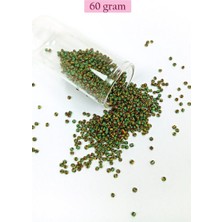 Aesco Dökme Cam Kum Boncuk (11/0) 2 mm - 60 Gram -  Yeşil Sarı Çizgili - BNC041