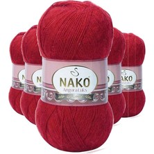 Aesco 5 Adet Angora Lüks El Örgü Ipi Koyu Kırmızı 1175