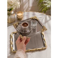 Sunvera Çelik 2'li Kare Aynalı Gold Detaylı Paslanmaz Çelik Sunum Tepsisi Seti 22X22 cm | Çerçeveli & Güllü Köşe Aksesuarlı Gümüş Servis Tepsisi