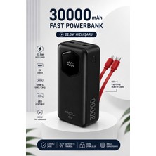 teknokutum 30000 Mah 22.5W Hızlı Şarjlı Powerbank – Dahili Type-C ve Lightning Kablolu, LED Göstergeli Taşınabilir Şarj Cihazı