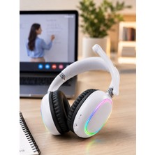 Aesco Mey Ithalat® Bluetooth 5.0 Beyaz Kulak Üstü Kablosuz Kulaklık Mikrofonlu Rgb Aydınlatmalı
