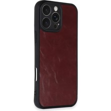 Aesco Mey Ithalat®   iPhone 16 Pro Max Kılıf Aras Deri Kapak - Bordo