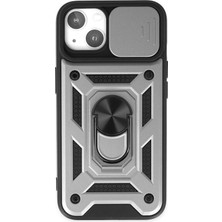 Aesco Mey Ithalat®   iPhone 14 Kılıf Pars Lens Yüzüklü Silikon - Gümüş