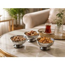 Sunvera Çelik 3'lü Ayaklı Paslanmaz Çelik Sunum Kasesi 8 cm Gümüş Reçellik Sosluk Ketçap Mayonez Çerezlik Mezelik Kahvaltılık Çok Amaçlı Servis Kasesi Seti