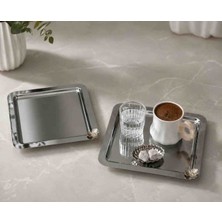 Sunvera Çelik 6'lı 22X22 cm Paslanmaz Çelik Gümüş Kare Kahve Sunum Tepsisi | Aynalı Servis Tepsisi | Çiçek Aksesuarlı Çay, Türk Kahvesi, Lokum, Çikolata ve Ikramlık Sunum Tepsi Seti