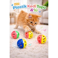 Zilli Plastik Kedi Topu 4’lü | Çıngıraklı Kedi Oyuncağı | Renkli Dayanıklı Top Seti