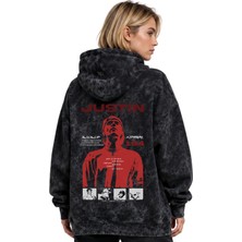 Sevbano Justin Bieber Şarkıcı Baskılı Unisex Oversize Yıkamalı Premium Hoodie Sweatshirt
