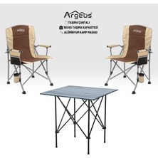 Asyaink 2 Adet Katlanır Kamp Sandalyesi ve Alüminyum Masa Seti - Rustic Dark - Kum
