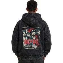 Sevbano Ac Dc Rock Metal Müzik Grubu Baskılı Unisex Oversize Yıkamalı Premium Hoodie Sweatshirt