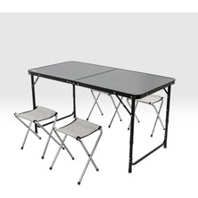 Asyaink Katlanabilir Kamp Masası Seti - 4/6 Kişilik - 4 Tabureli - Elevate Plus - Siyah - 6055 gr