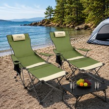 Asyaink 2 Adet Şezlong Kamp Sandalyesi ve Masa Seti - Plaj Seti - Lounge Elevate - Haki - 4250 gr