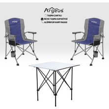 Asyaink 2 Adet Katlanır Kamp Sandalyesi ve Alüminyum Masa Seti - Rustic Silver - Mavi