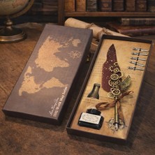 Uravas Store Vintage Tüylü Divit Kalem Hediye Seti