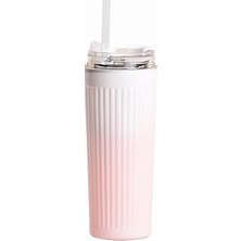 Nacario 304 L Çelik 500 Ml. Pembe Beyaz Degrade Pipetli El Termos Mug CIN913PM