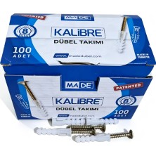 Made Kalibre Pul Başlı Vidalı Plastik Dübel Seti 8MM-100'LÜ Paket - Sağlam ve Pratik Montaj Çözümü