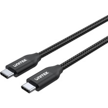 Nacario Unitek 2 Metre USB C - USB C Kablosu, Güç Dağıtımı, 100 Watt, 20 V/5 A, Hızlı Şarj Kablosu, Senkronizasyon Kablosu, USB C Tipi Cihazlar Için, Naylon Örgü, Dayanıklı, Siyah