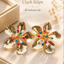 Riody Rainbow Bloom Gold Renkli Küpe