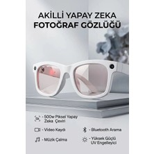 Eco Lounge Beyaz Yapay Zeka Asistanlı Akıllı Gözlük Kameralı Bluetooth Modern Tasarım