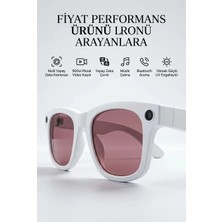 Eco Lounge Beyaz Akıllı Gözlük Yapay Zeka Asistan Kamera ve Kablosuz Ses Deneyimi