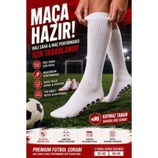 Dore 1 Çift Yetişkin Kaymaz Taban Premium Ter Emici Maç Tozluk Halısaha Premium Futbol Çorabı Beyaz 40-45