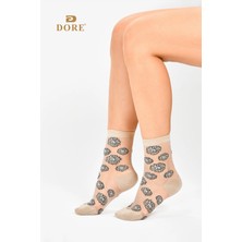 Dore Kadın Premium Kalite Papatya Desenli Tül Çorap Özel Tasarım Transparan Soket Çorap 1 Çift Bej 36-39